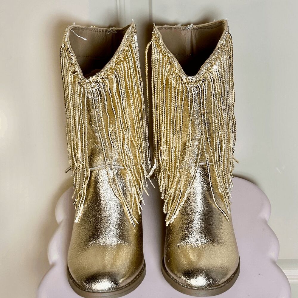 Gold Cowgirl Boots with Tassels Size 34 (Youth SZ 2/3) Girls New NWOT Halloween